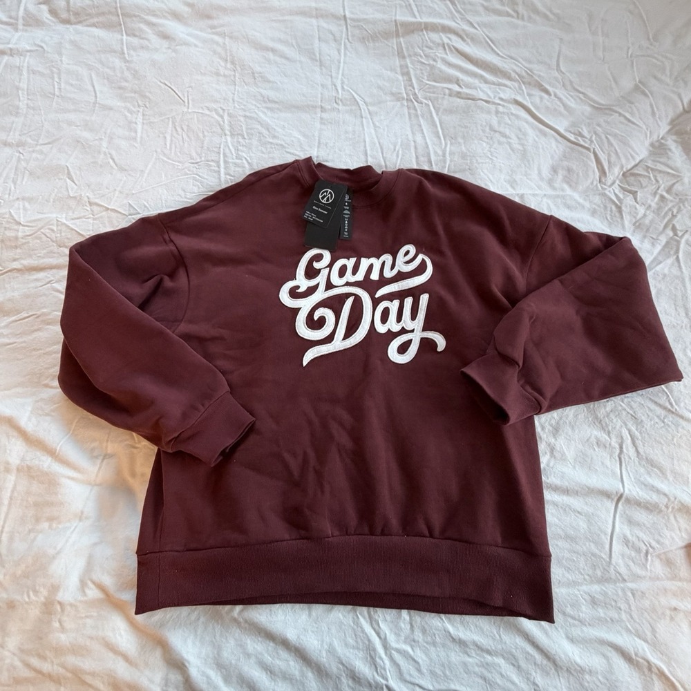 Gina‎ Game Day Sweatshirt Womens Small Burgundy Fleece Crewneck NWT